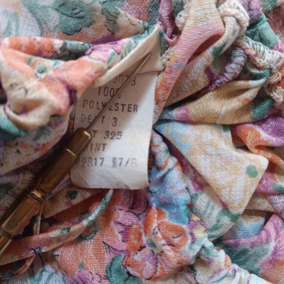 Vintage Women's Peasant Top Medium 1970's True Boho Sheer Floral Blouse Keyhole - Picture 8 of 8